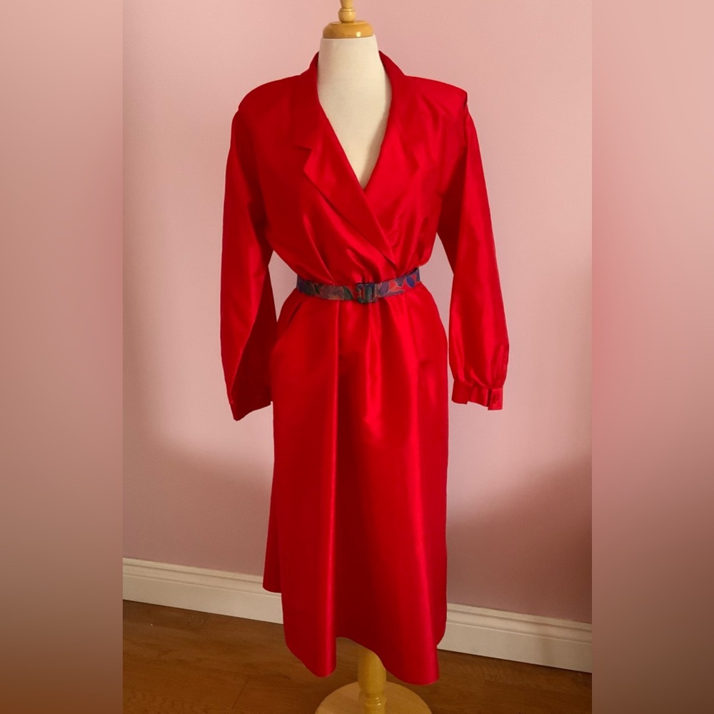 Vintage Red Satin Wrap-Style Women's Dress